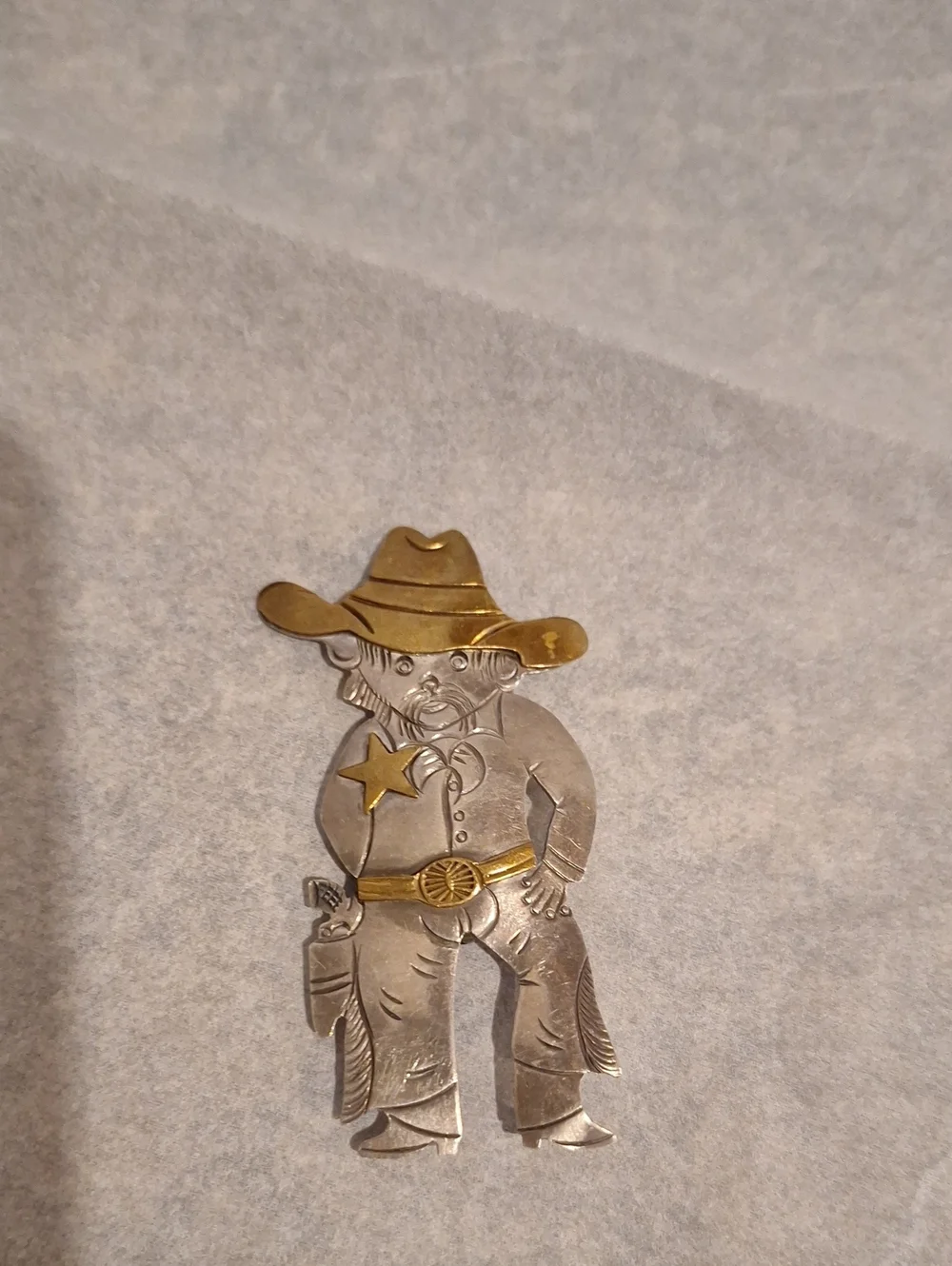 Cowboy Figural Pin Brooch in Two-Tone Metal